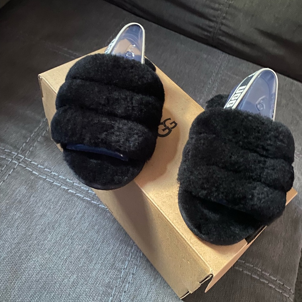 UGG Women's Plush Black Slippers